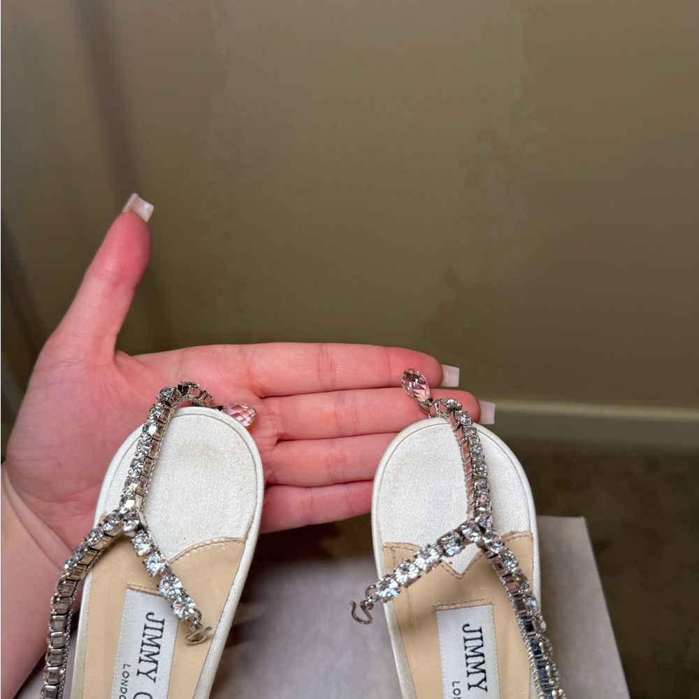 Jimmy Choo BRIDAL White Satin Crystal-Trim Slingback Pumps - Picture 12 of 16
